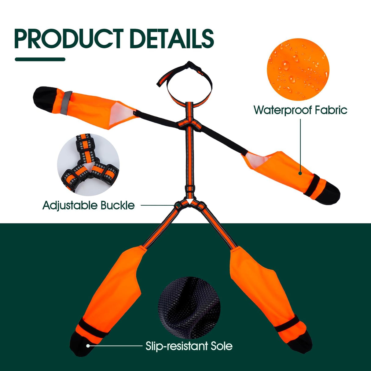 Dog Suspender Boots, Anti-Slip & Fall Waterproof Dog Shoes Leggings, Dog Paw Protector for Small Medium Dogs, Adjustable Dog Boots Pet Shoes for Outdoor Walking Orange,S