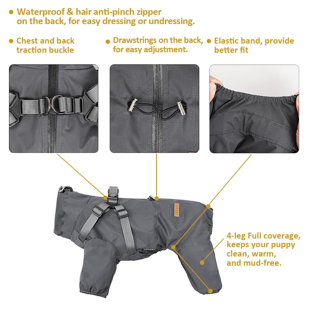 Four-Legged Full Coverage Dog Raincoat for Small Medium Dogs, Waterproof Dog Rain Coat with Harness Built in, 4-Legs Dog rain Jacket with Reflective Strip, Adjustable Puppy Waterproof Clothes (XL)