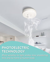 Ecoey Smoke Alarm Fire Detector with Photoelectric Technology and Low Battery Signal (Battery Include), Fire Alarm with Test Function for Home, Bedroom, FJ136GB, 3 Packs