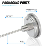 MEANLIN MEASURE 2Pcs 1/2" NPT Bimetal Thermometer for hot Water, boilers, and Pipes，3" Dial, 4" Stainless Steel Stem，Temperature Range 50-500°F/10-250°C, Accuracy 2%,Lower Mount