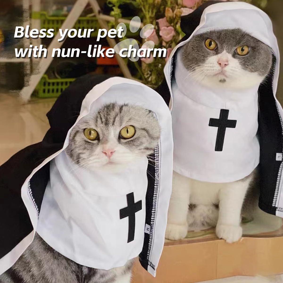 MANON ROSA Cat Costume Nun Dress- Funny Halloween Cloak Outfit for Small Medium Dogs, Cosplay Apparel for Photoshoots Parties Social Media, Adorable Pet Clothing (XL(Rec wt.23-33lbs))