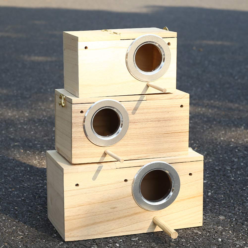 YJJKJ Wood Parakeet Nest Box Pet Bird House Parrot Breeding Mating Box Bird Cage Box for Lovebirds Cockatiel Parrotlets Budgerigar Parakeet (M)