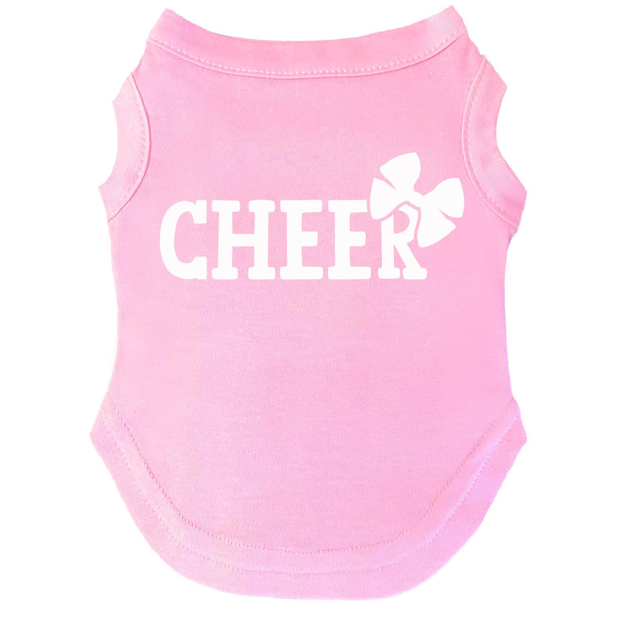 Cheer with a Bow Dog Tee Shirt | Sleeveless Breeds | Cheerleader | Spirit Wear | Biggest Fan | Sports |Baby Pink, X-Large 414