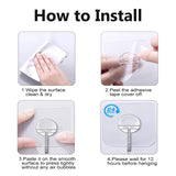Adhesive Wall Hooks 13LB Heavy Duty No Drill Transparent Waterproof Hooks for Bathroom Kitchen Towel Coat 12 Pack