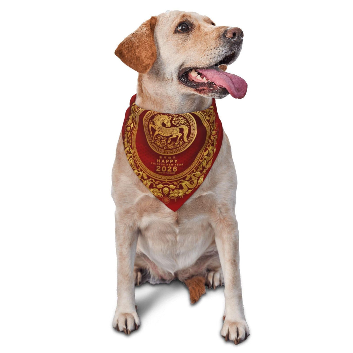 Year of The Horse 2026 Happy Chinese New Year Dog Bandanas Triangle Reversible Dog Scarf Bibs Adjustable Pet Scarves Accessories for Small Medium Dogs Pets Cats