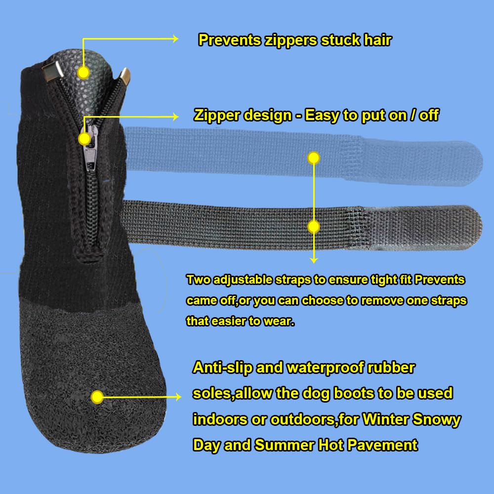 VALFRID Waterproof Grip Dog Shoes,Anti-Slip Dog Socks Boots,Zipper Dogs Booties Paw Protectors for Hardwood Floor,Indoor and Outdoor for Small Medium Large Dogs Black