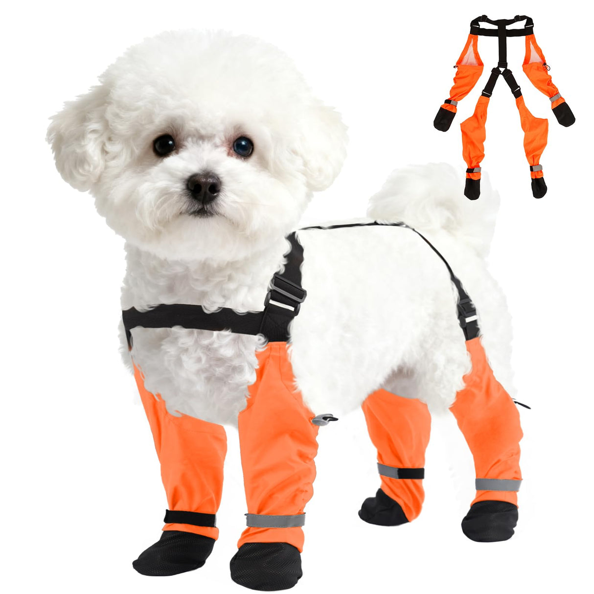 SeranPup S Adjustable Dog Suspender Boots & Hiking Shoes, Waterproof Winter Snow Gear Boots with Anti-Slip Sole, Reflective Snowsuit Design That Helps Stay On for Cold Weather Adventures