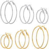 6 Pairs Gold Silver Plated Hoop Earrings for Women, Hypoallergenic Stainless Steel Gold Hoops Silver Hoop Earrings Set, Lightweight Large Small Hoops Women Earrings Loop Earrings Set