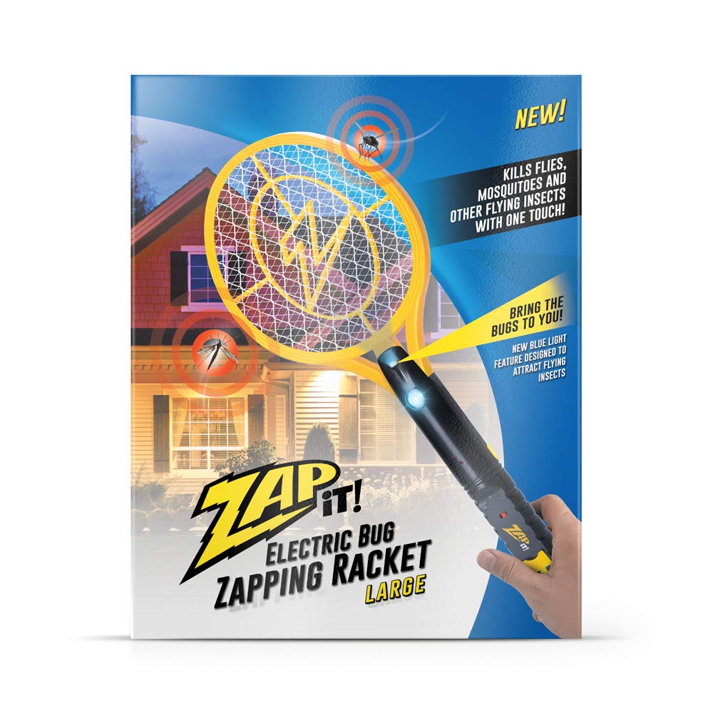 ZAP IT! Bug Zapper Rechargeable Bug Zapper Racket W/ Blue Light Attractant, 4,000 Volt, USB Charging Cable