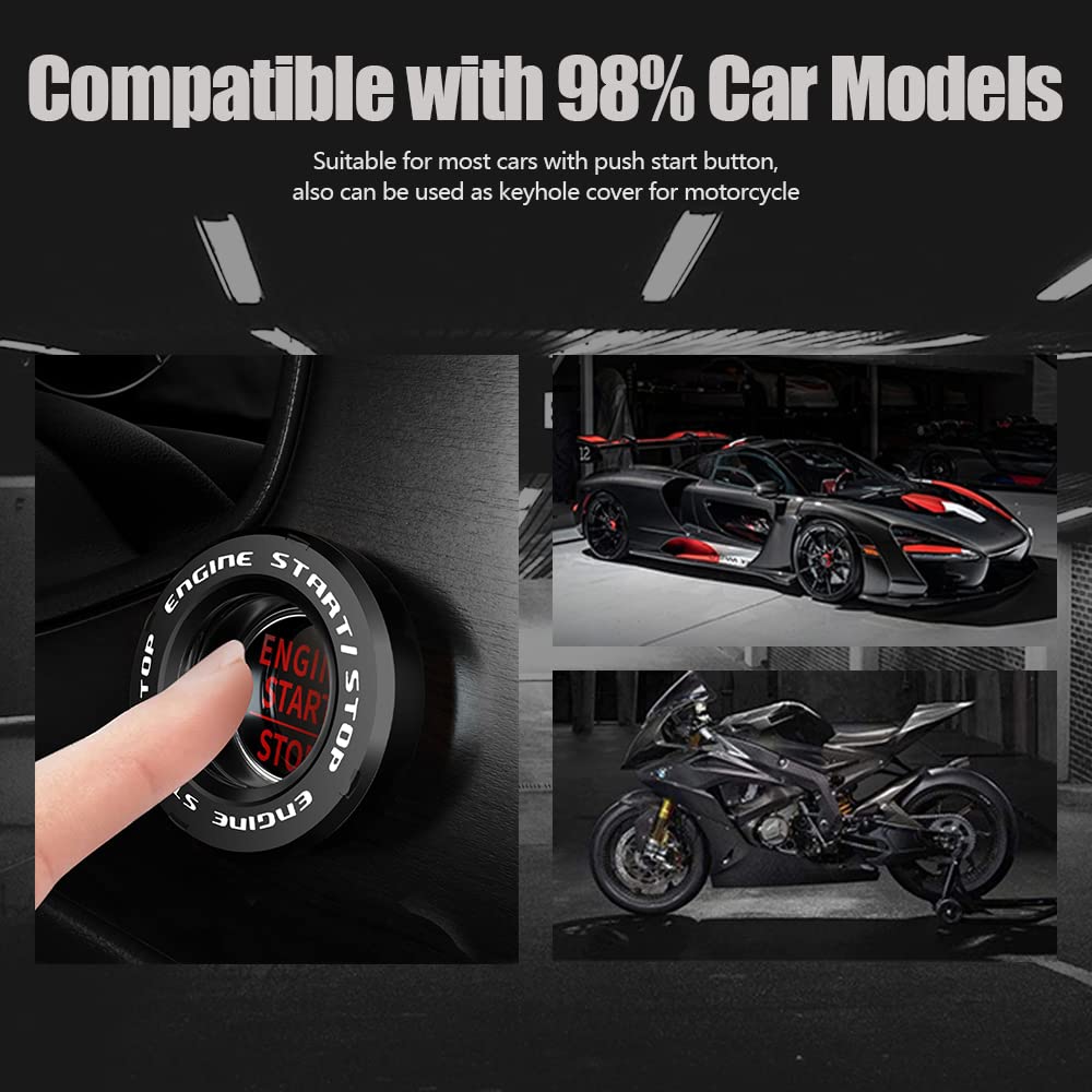 Rotary Push Start Button Cover, Car Engine Push to Start Stop Accessories, Auto Ignition Switch Cover, Cool Motorcycle Car Decor Gift for Christmas New Years Birthday, Black