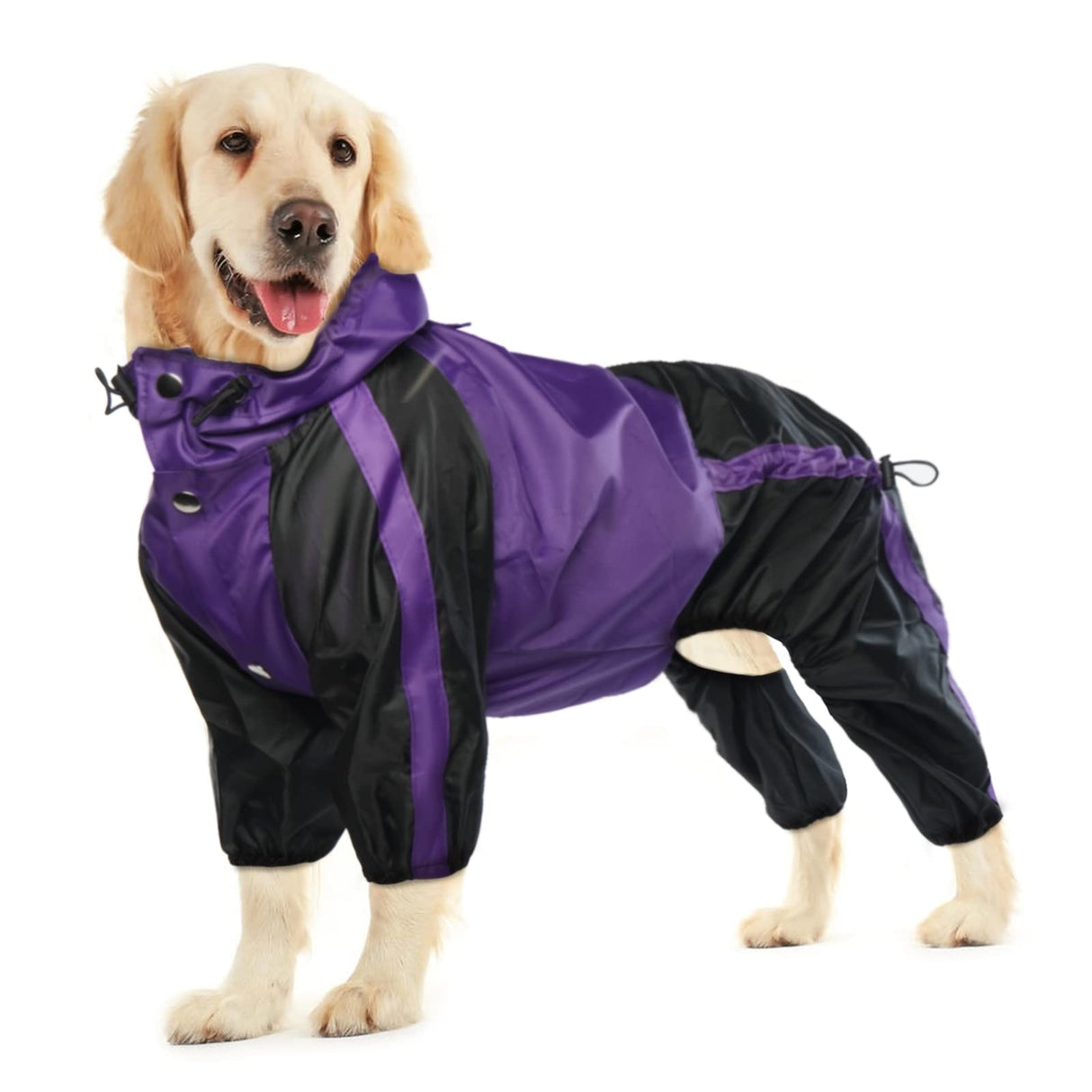 OUOBOB Dog Raincoat, Waterproof Dog Rain Coats for Large Dogs, Lightweight Rain Jacket, Adjustable 4 Legs Pet Poncho with Hood, Snow-Proof Dog Vest Rainwear, Rain Clothes Apparel with Leash Hole