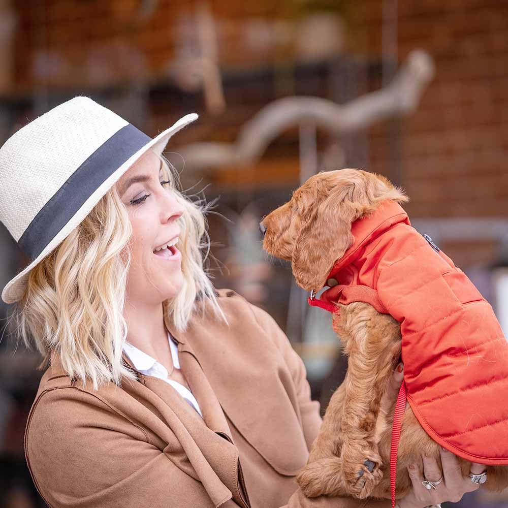 Blueberry Pet Cozy & Comfy Windproof Waterproof Quilted Dog Coat, Rusty Orange Winter Jacket for Medium Dogs, 20" Back Length, Warm Snowsuit-Style Outfit