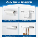 Paper Towel Holder - Self-Adhesive or Drilling, Brushed Nickel, Wall Mounted, SUS304 Stainless Steel Kitchen Roll Dispenser Under Cabinet