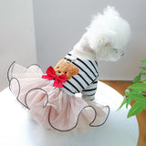 Dog Dress Tutu Skirt Bear Pattern Puppy Princess Striped Dress Elegant Small Girl Dog Clothes Bowknot Small Dog Dresses Cat Apparel Summer Dog Clothes Comfortable Breathable Outfits