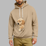 Men's Pouch Hoodie with Pet Pocket Long Sleeve Pullover Sweatshirt Kangaroo Casual Warm Hooded Winter Tops for Dog Cat Dog Carrier Soft Tops Fall Shirts