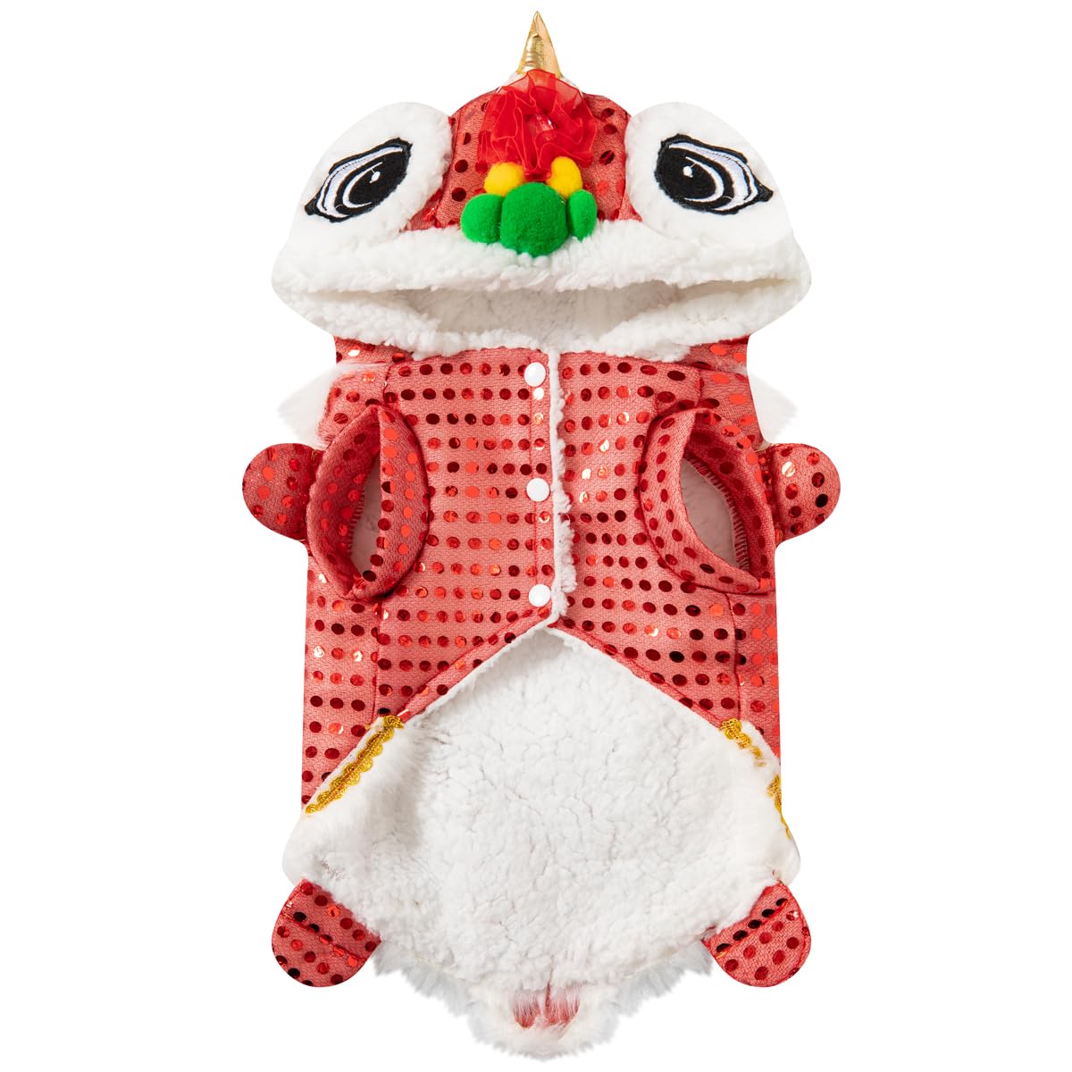 Chinese Dance Lion Dog Costume Chinese New Year Hoodies Spring Festival Winter Dog Warm Clothes Pet Coat Dress up (Red,Medium)