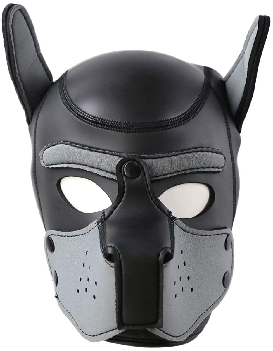 jecrizy Dog Head Masks Neoprene Puppy Hood, Neoprene Full Face Mask, Halloween Mask, Novelty Party Costume (X-Large, Gray)