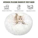 otoez Kitten Puppy Bed Extra Small XS Round Dog Cat Beds Anti Anxiety Plush Pet Calming Donut Bed with Non-Slip Waterproof Bottom, Washable (15.7", White)