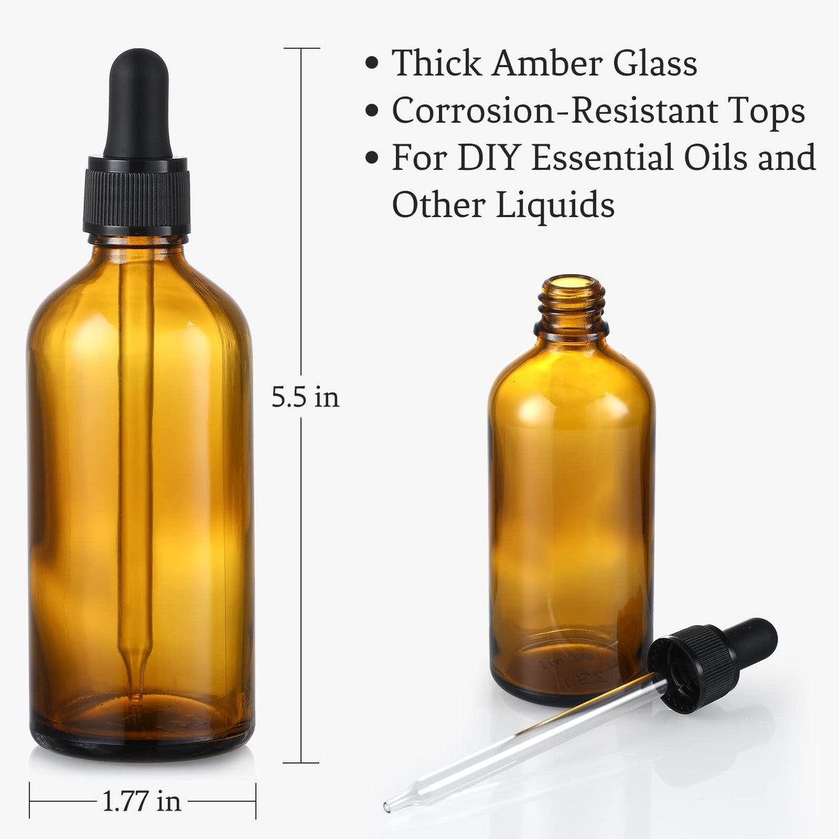 4 Pack, 100ml Dropper Bottles with 1 Funnel & 4 Labels - Essential Oils Bottles for Health, Personal Care & Beauty - 3.4oz Thick Dark Amber Glass Tincture Bottle with Eye Droppers, Leakproof