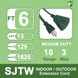 EP 2 Pack 6 Ft Outdoor Extension Cord with 3 Electrical Power Outlets - 16/3 SJTW Green Cable with 3 Prong Grounded Plug for Safety Great for Christmas Lights, Garden and Major Appliances