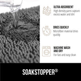 GORILLA GRIP SoakSTOPPER Dog Door Mat, 60x36 Machine Washable Rug Absorbent Doormat Captures Moisture Mud Dirt, Quick Dry Soft Chenille Entryway Rugs Indoor Entrance Mats for Dog Paws, Grey