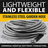 BIONIC STEEL Metal Garden Hose 50 Ft with Nozzle, 304 Stainless Steel Water Hose, 50 Ft Garden Hos