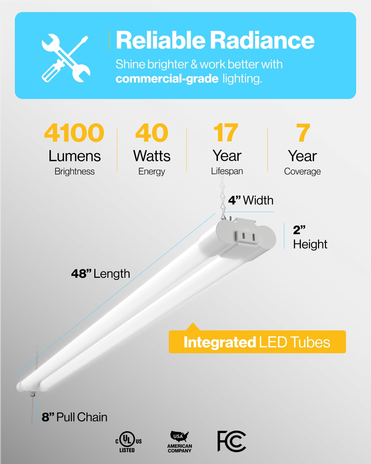 Sunco 12 Pack LED White Hanging Workshop Garage Shop Light 4FT, Plug in Linkable Utility Fixture, 6000K Daylight Deluxe, 40W=260W, 4100 LM, Integrated T8, Pull Chain - ETL