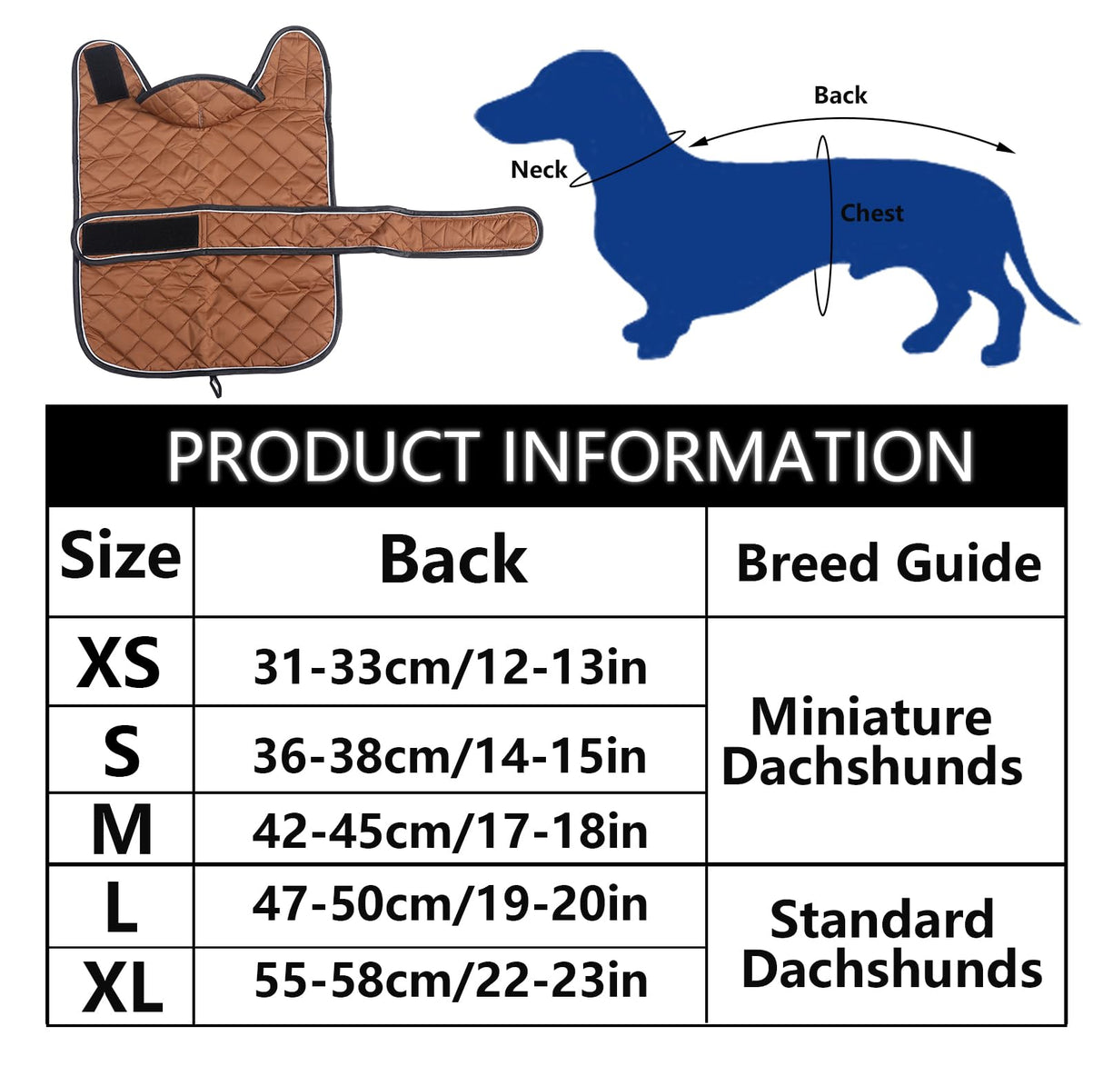 Warm Thermal Quilted Dachshund Coat,Dog Winter Coat with Warm Fleece Lining,Outdoor Dog Apparel with Adjustable Bands for Medium,Large Dog-Brown-L