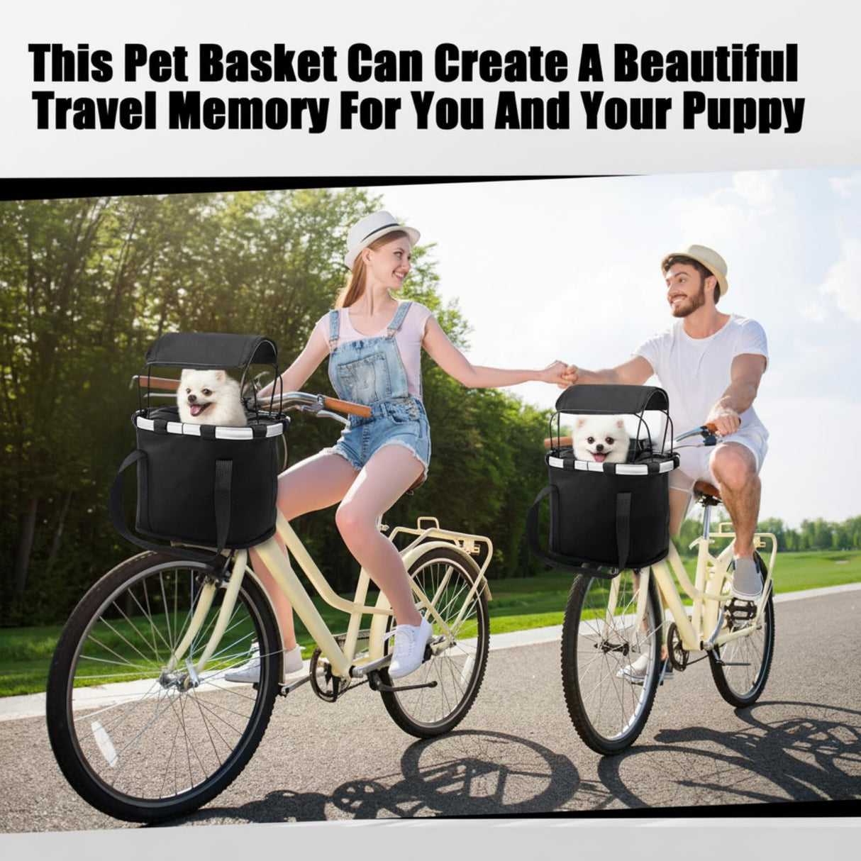 SilTriangle 11lbs Dog Bike Basket with Sun Shade Removable Small Pet Cat Dog Carrier Quick Release Bicycle Handlebar Front Basket Detachable Cycling Picnic Bag for Commuting Shopping Camping