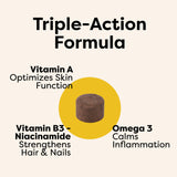 Medical-Strength Hair Skin & Nails Dog Chews | Vitamin A Retinol & B3 Niacinamide for Dogs | EPA Omega 3 for Dog | Relieve Itching, Flaky Skin & Brittle Nails | 90 Chews