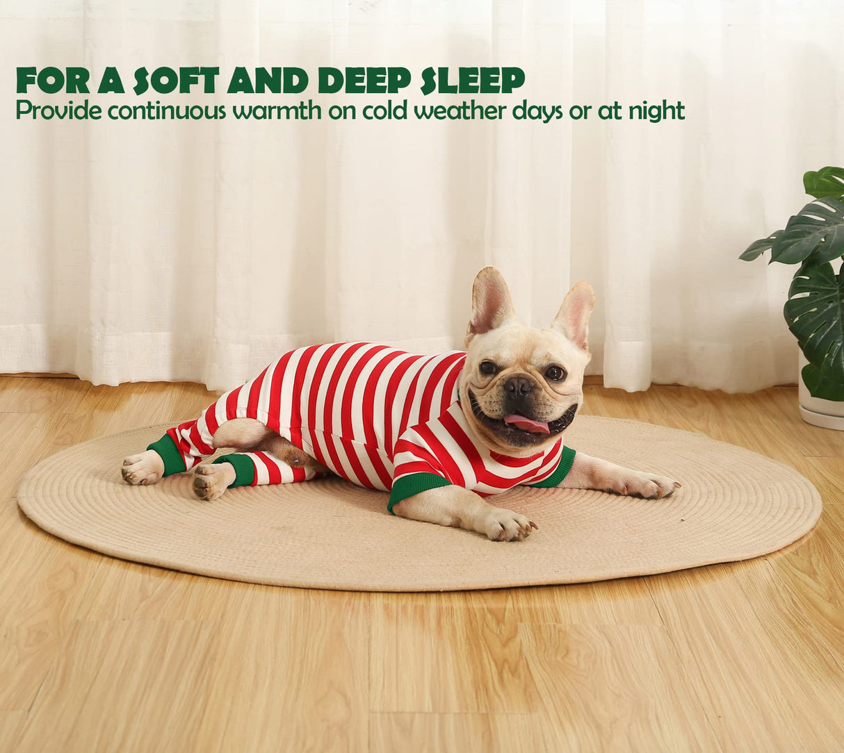 Sychien Dog Christmas Pajamas Small,Red and White Striped Pjs for Boy Girl Dogs,Thermal Warm Cotton Holiday Jumpsuit for Big Dog,XS