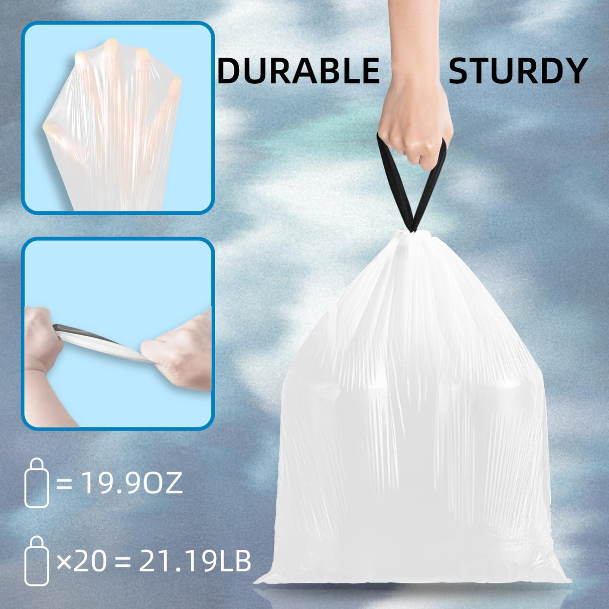 120 Counts 1.6 Gallon Mini Drawstring Trash Bags, Small Garbage Bags, Code a fit 4.5-8 Liter, 1.2-2 Gal, White Trash Bin Liners for Home Office Kitchen Bathroom Bedroom