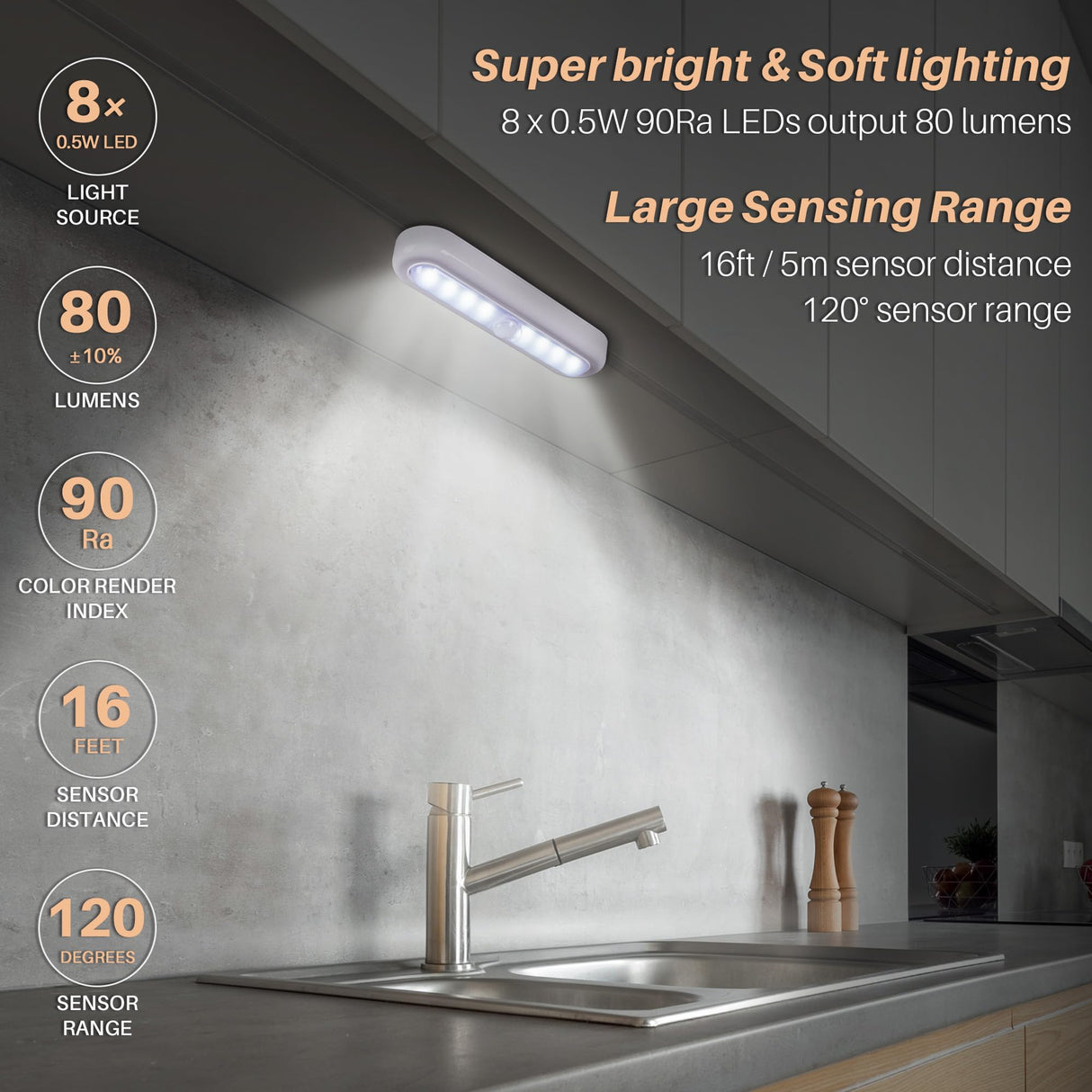 3 Pack 7” Motion Sensor Lights Indoor Battery Operated, Stick on LED Light for Closet, Stairs, Under Cabinet, Cool White