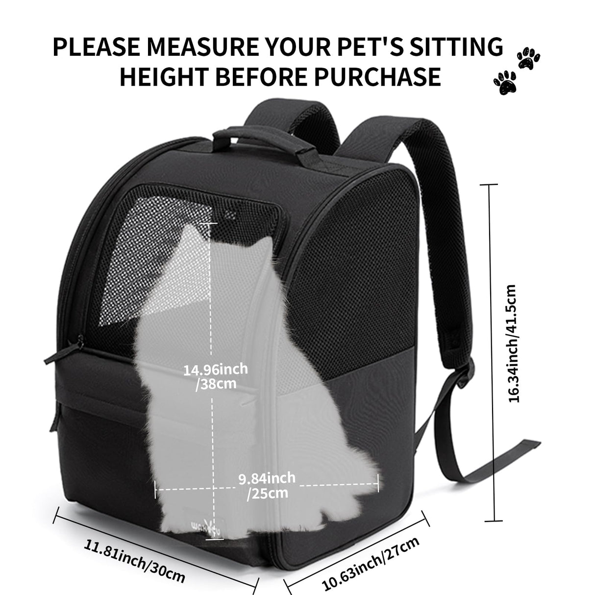 wakytu Cat Carrier Backpack,Steel Wire Frame More Stable,600D Wear-Resistant Oxford Fabric, Dog Carrier Cat Backpacks Suitable for Travel,Black
