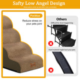 Dog Stairs for Small Dogs, Wide Pet Step with Removable Cover, No Assembly High Density Foam Cat Ramp for Bed or Sofa, 4-Step, Light Brown