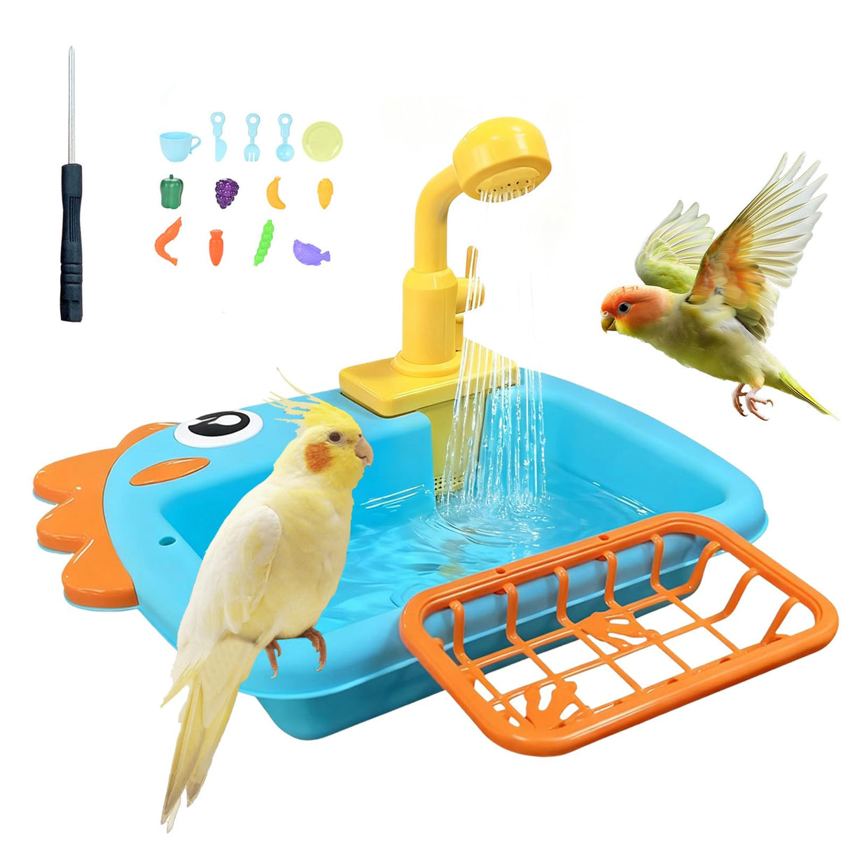Automatic Bird Shower & Parrot Bath Fountain – Cage Mountable Parrot Shower Box for Cockatiels, Budgies, Conures & Lovebirds(Blue)