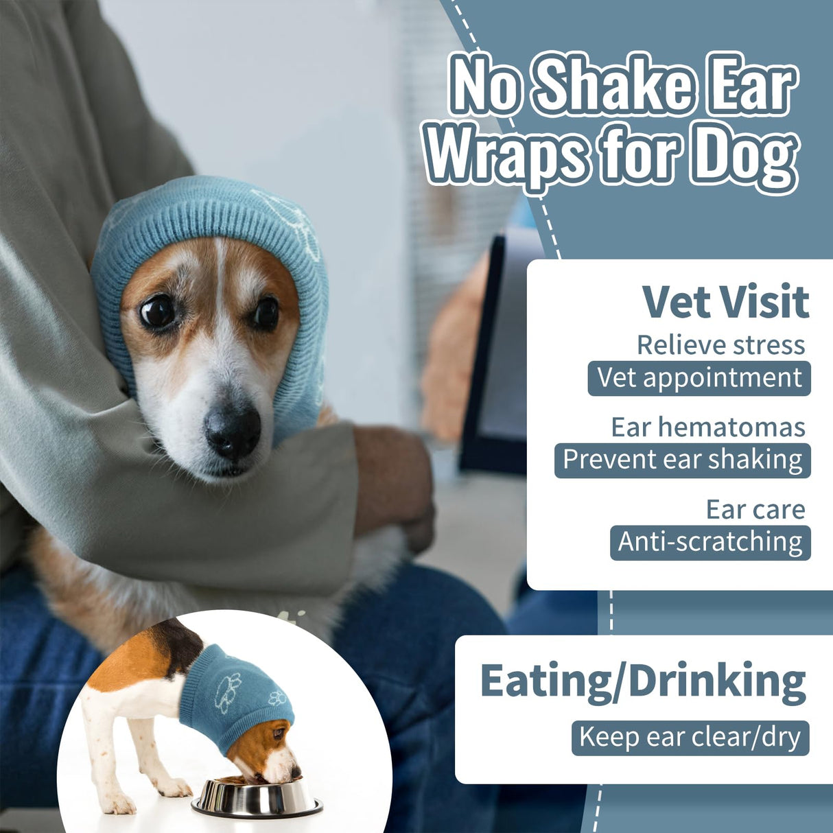 Nanaki Dog Hats Calming Hoodie-Dog Ear Covers Head Cover Protector Hematomas Wraps, No Shake Ear Wrap Muffs Noise Protection, Anxiety Relief, Fireworks, Grooming, Thunderstorm, Bath, Vet Visit