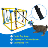 Dewonch Puppy Play Gym with 8 Hanging Toys, Small Dogs Indoor Jungle Gym, PVC Frame with Bungee Straps Enrichment Activity Center