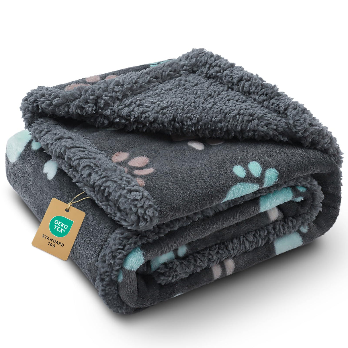 Luciphia Waterproof Pet Blankets for Couch Sofa Bed Cover Cat Liquid Pee Proof Washable Soft Fluffy Large Dog Blanket Reversible Furniture Protection Puppy Grey Paw Thicken Medium（57" x 40"）