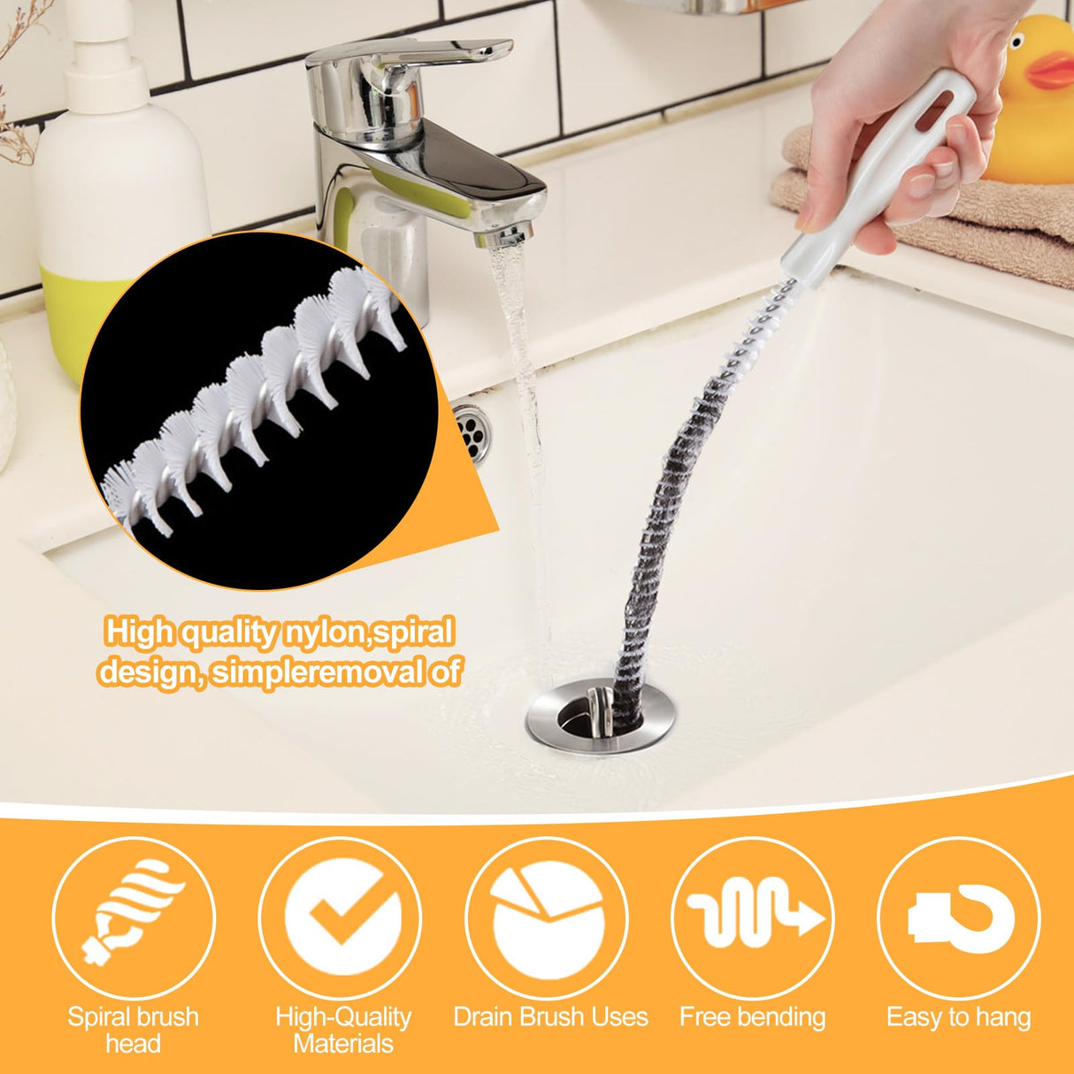 Drain Cleaning Brush, Kitchen Sink Drain Clog Remover Brush, Flexible Long Pipe Hair Clogs Catcher Cleaner Tool for Toilet, Bathroom Tub