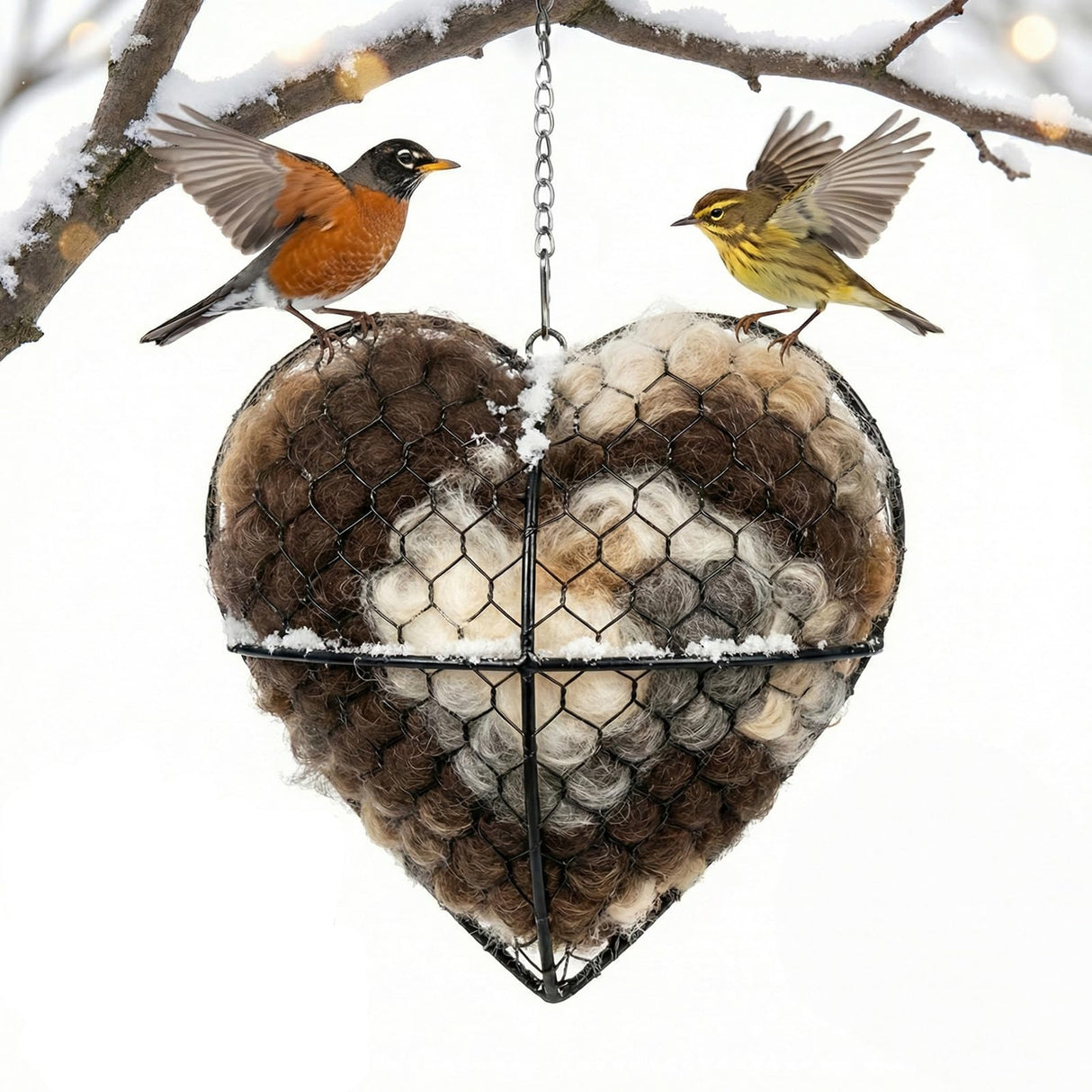 Esamar Handmade Alpaca Fiber Bird Nesting Heart - Refillable Bird Nesting Material Holder & Garden Decor - Alpaca Wool for Bird Nesting Dispenser & Nesting Material for Wild Birds Station (Black)