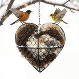 Esamar Handmade Alpaca Fiber Bird Nesting Heart - Refillable Bird Nesting Material Holder & Garden Decor - Alpaca Wool for Bird Nesting Dispenser & Nesting Material for Wild Birds Station (Black)