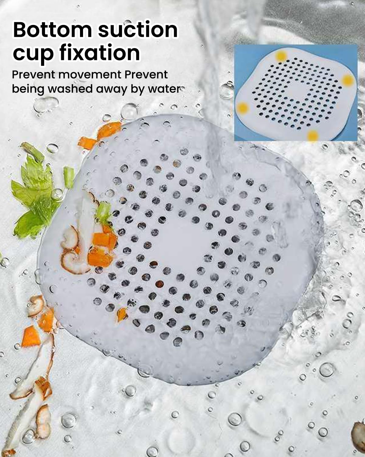 2Pcs Hair Drain Catcher, Square Drain Cover, Shower and Bathtub Hair Stopper for Bathroom, Kitchen, and Sink, Easy to Install, (Grey)