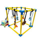 Dewonch Puppy Play Gym with 8 Hanging Toys, Small Dogs Indoor Jungle Gym, PVC Frame with Bungee Straps Enrichment Activity Center