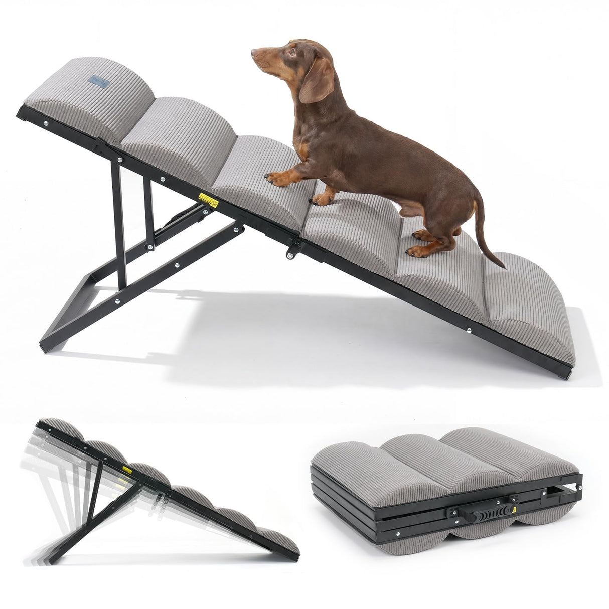 Veehoo Dog Ramp for Bed Couch for Small to Large Dog, Foldable Ramp for Dogs to Get on Bed 5 Adjustable Height from 17" to 23", Pet Cat Stairs Doggy Steps Non Slip with Metal Frame, Up to 130lbs