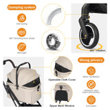 Beberoad Pets X2 Pet Stroller, Dog Cat Stroller for Small Pets, Equipped with Detachable & One-Click Folding Carrier, Waterproof Pad & Sunshade Canopy,Camel