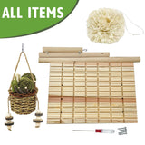 kathson Bunny Chew Toys for Teeth Grinding, Rabbit Wooden Scratch Board Feet Pad Platform Natural Seagrass Hanging Basket Small Animals Play Toy for Guinea Pigs Chinchilla Hamsters(C)