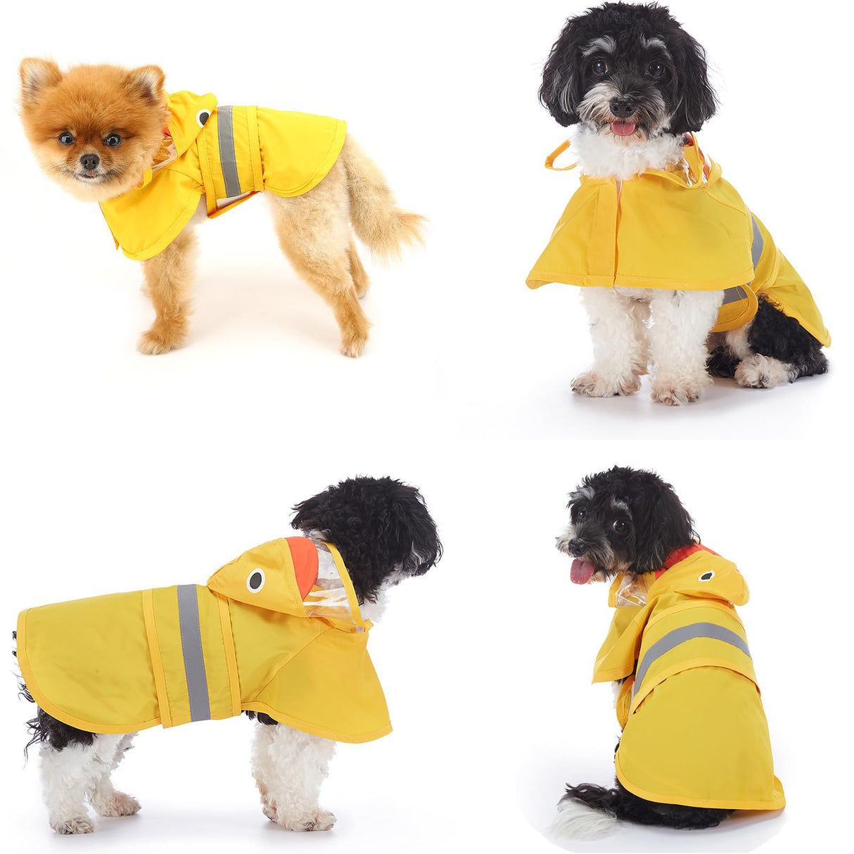 SMALLLEE_LUCKY_STORE Cute Duck Dog Raincoat with Clear Hood and Harness Hole Adjustable Waterproof Rain Jacket for Small Medium Large Dogs Boy Girl Reflective Pet Poncho, Yellow, XL