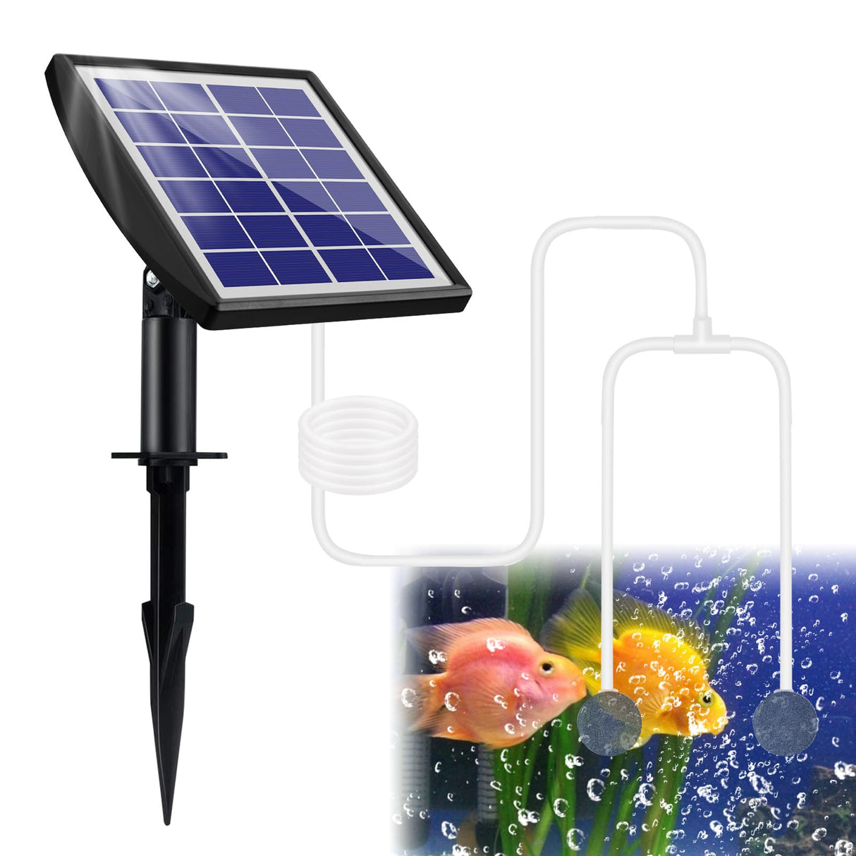 ZWJBSGY Solar Pond Aerator, Solar Air Pump Solar Powered Water Pump, 2W & 2200mAh Solar Aerator with 2 Air Bubble Stones,Regulator for Small Fish Ponds, Stock Tank,Aquarium Hydroponics (2 Modes)