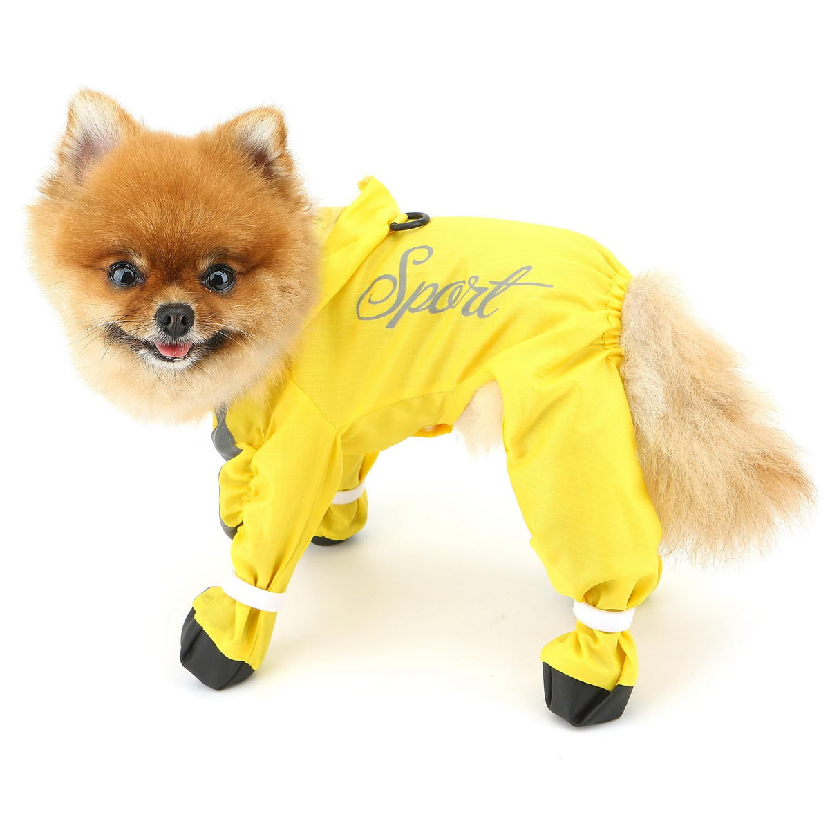 SMALLLEE_LUCKY_STORE Waterproof Raincoat for Small Dogs with Clear Hood Boots Puppy Rain Jacket with D-Ring Reflective Stripe Full Boby 4 Leg Jumpsuit Rain Coat Rain Jacket Slicker Rainwear Yellow M
